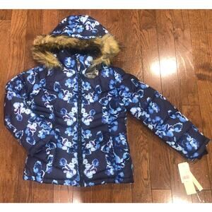 Madden Girl Floral Puffer Jacket 10/12 NWT Faux Fur Hood